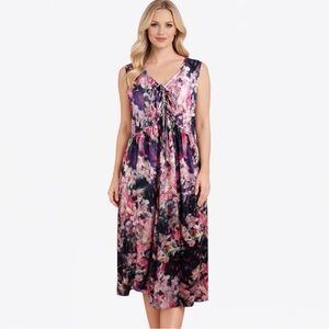 The Pyramid Collection Watercolor Floral Dress Maxi Boho Lagenlook Artsy Size 1X